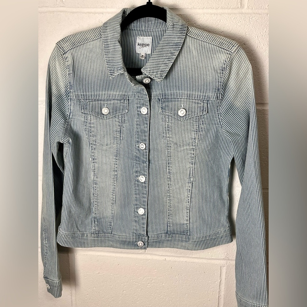 Kensie Women's Jean Jacket with Blue Stripes Size M
